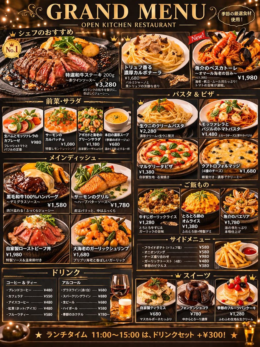 Gourmet Menu Design with Wood & Gold Accents — Sora 2 Prompt