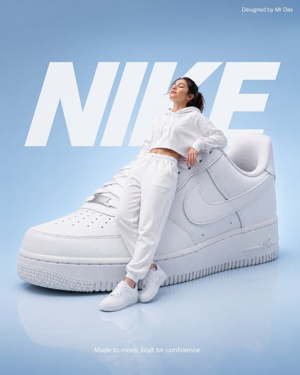 Minimalist Nike Ad: Giant Sneaker & Model — Sora 2 Prompt