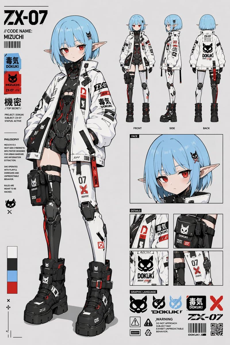 Cyberpunk Anime Character Reference Sheet Prompt