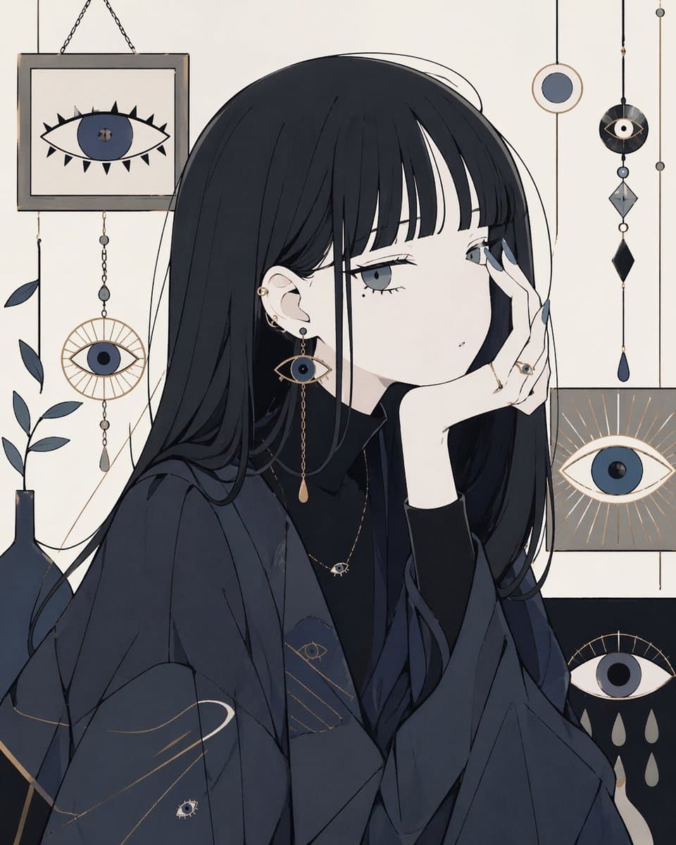 Mysterious Eye Motif Anime Portrait — Sora 2 Prompt