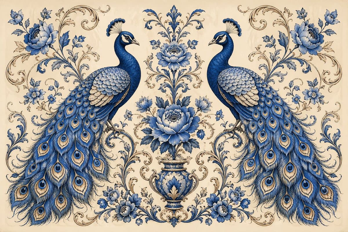 Symmetrical Blue Peacock Floral Art — Sora 2 Prompt