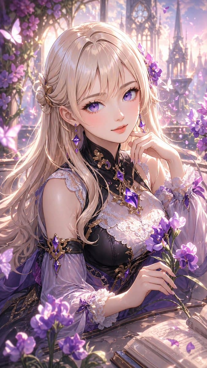 Fantasy Anime Girl in Violet Garden — Sora 2 Prompt