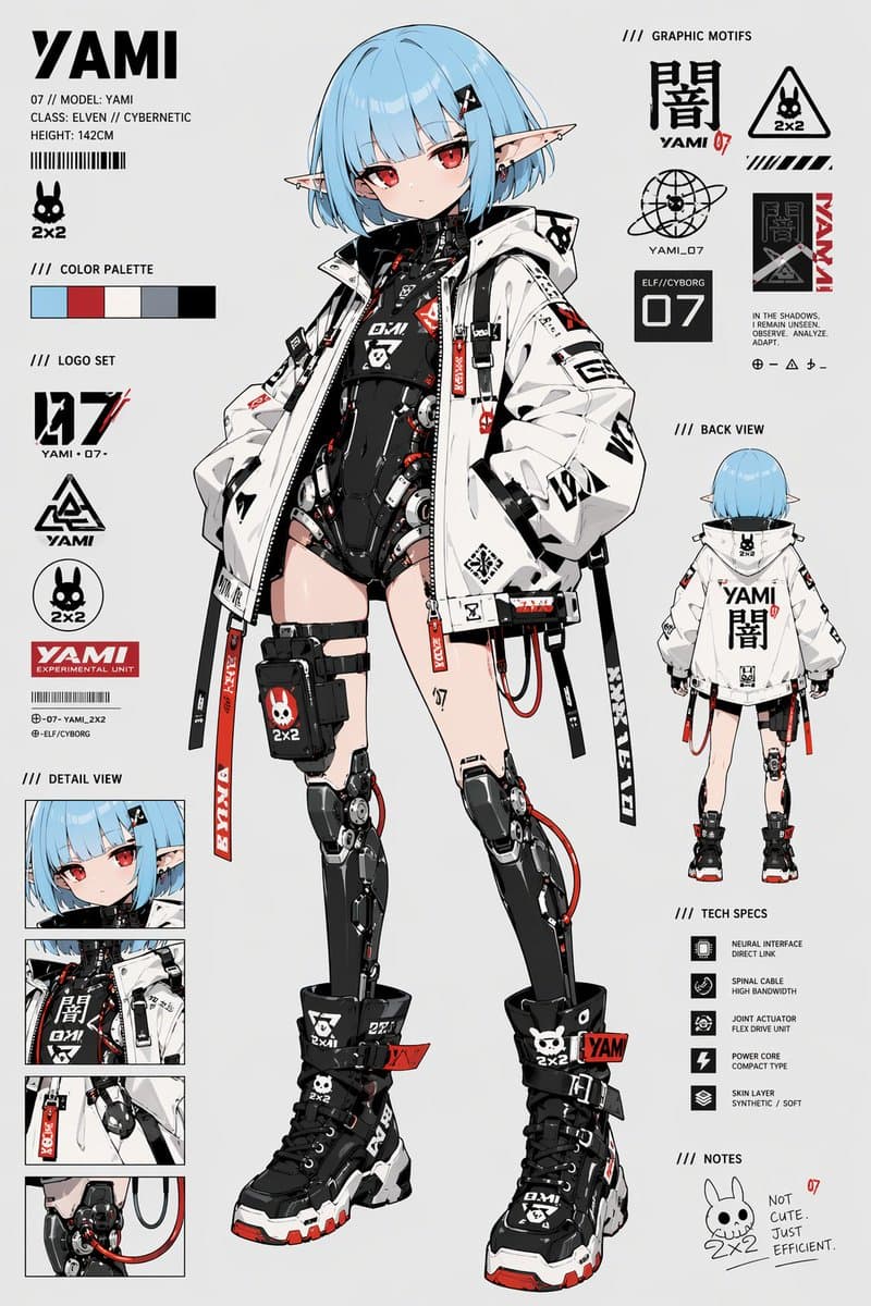 Cyberpunk Elf Cyborg Character Sheet — Sora 2 Prompt