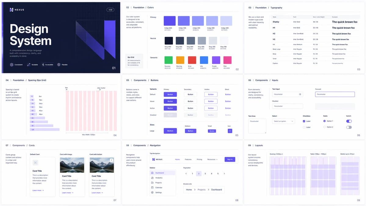 8px Grid UI Design System — Multi-Page AI Prompt
