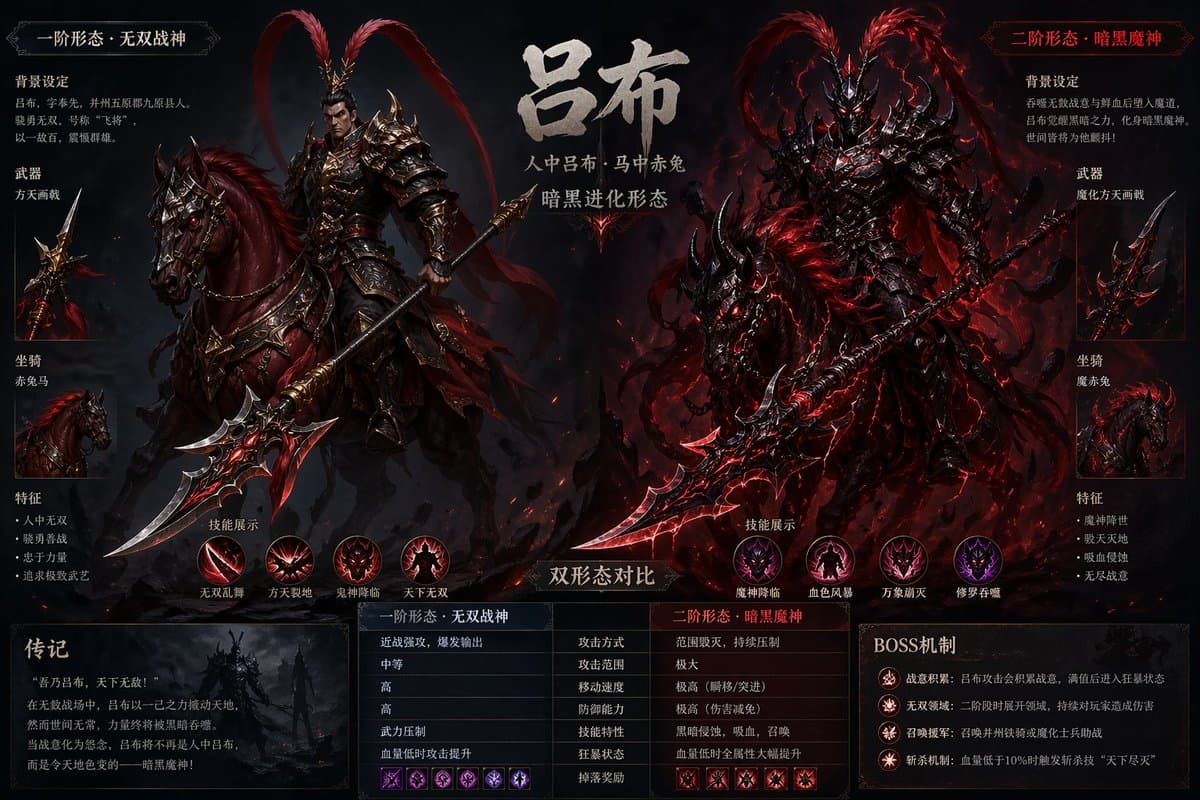 Lu Bu Boss Design: Dark Evolution & Red Hare — Sora 2 Prompt