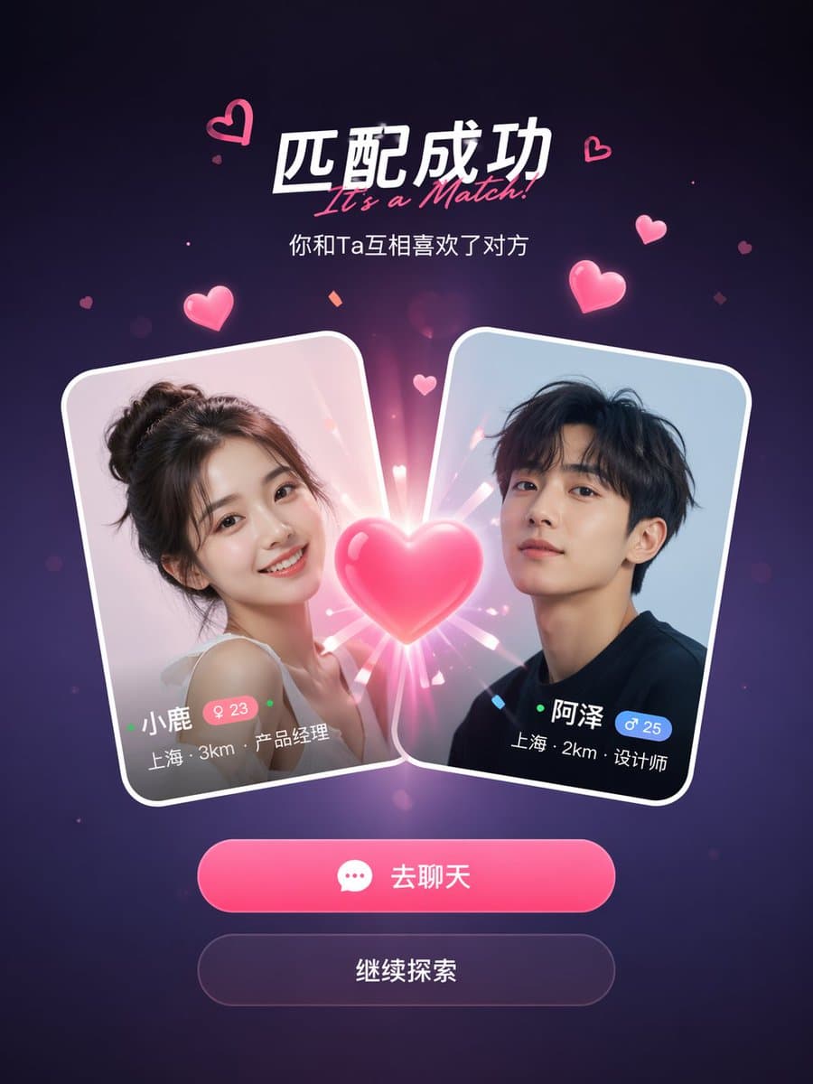 Dating App Match Success UI Mockup — Sora Prompt