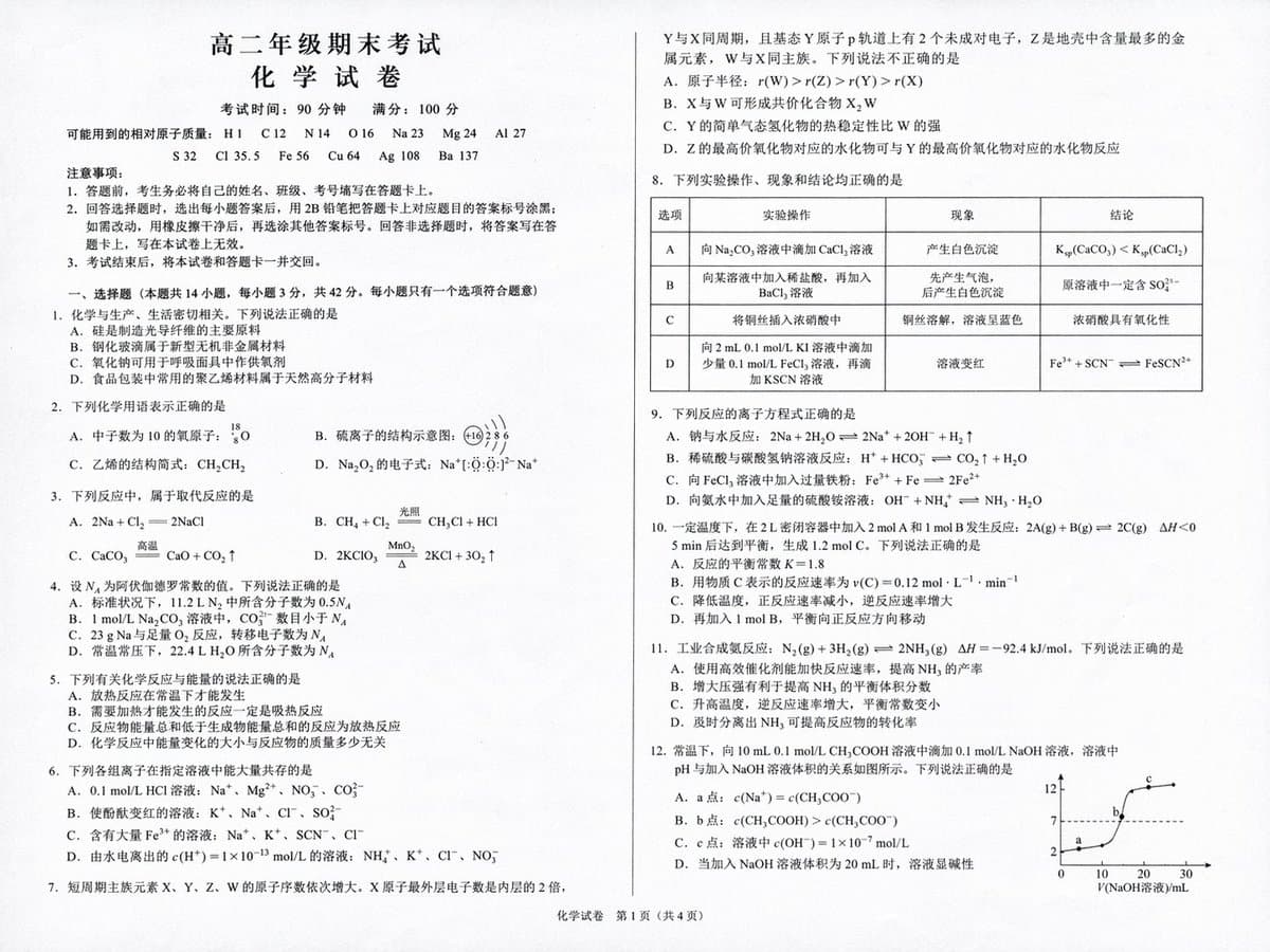 Chemistry Exam Scan: Two-Column Layout — Sora 2 Prompt