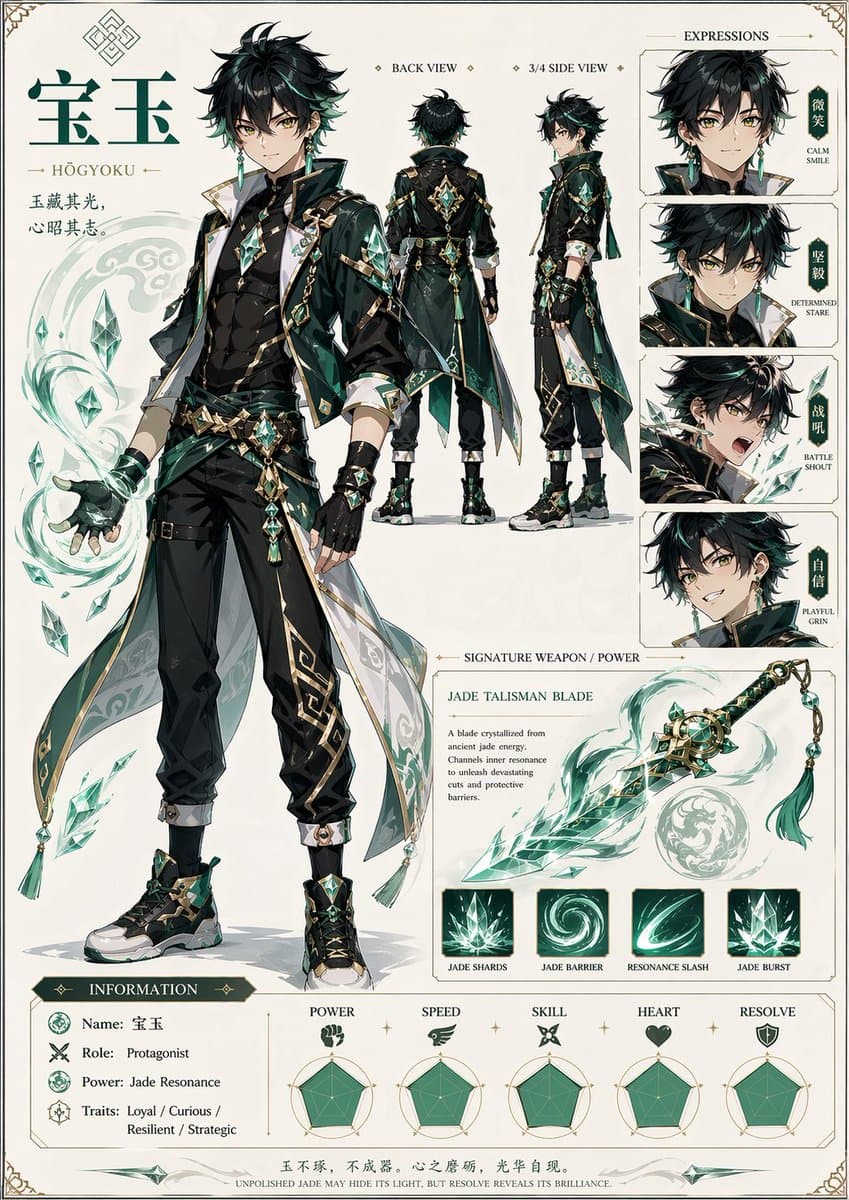 Shonen Anime Character Sheet: Create Baoyu — AI Prompt