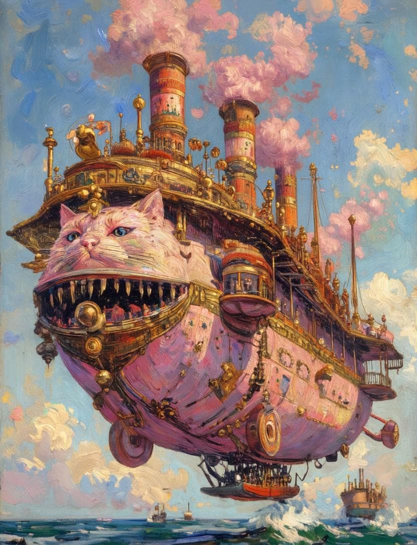 Fantasy Cat Steampunk Airship — Sora 2 Prompt