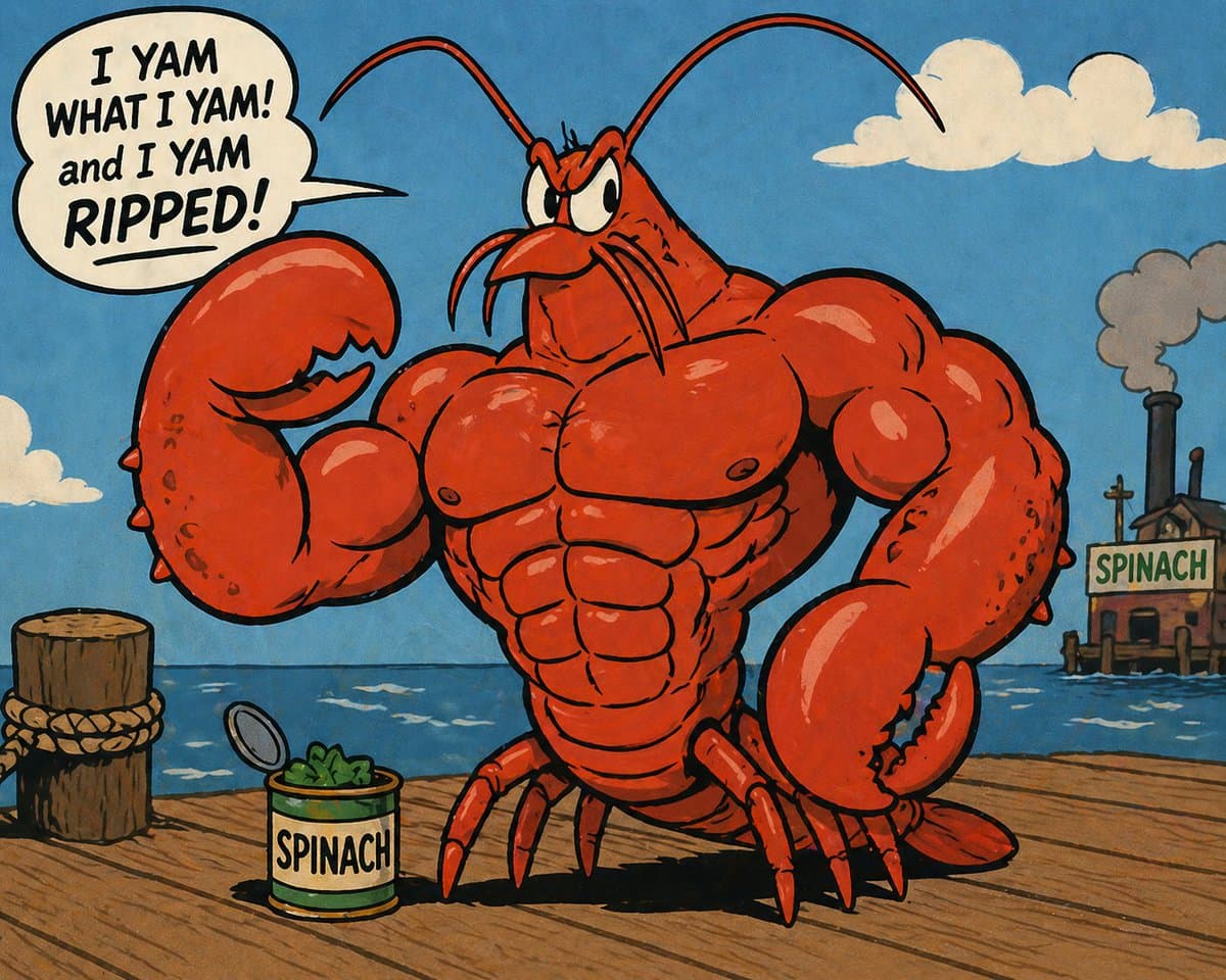 Muscular Lobster Spinach Comic — Retro Cartoon Prompt
