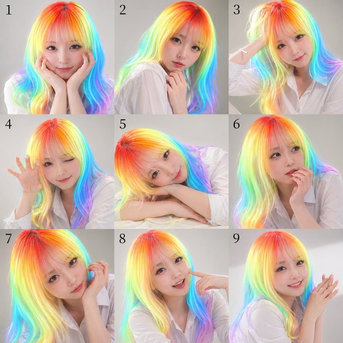 Regenbogenhaar-Porträt Kontaktblatt – 9-Feld-Studio-Collage