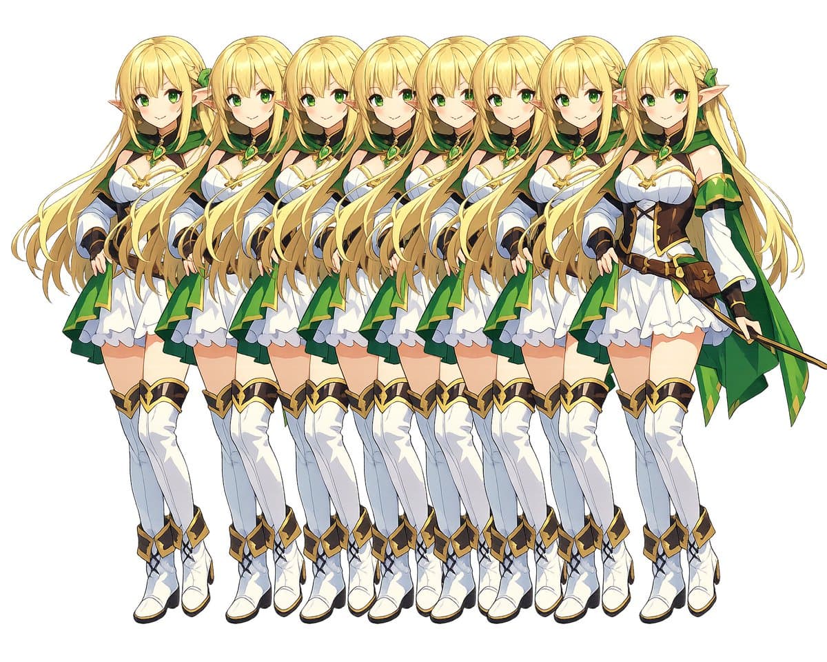 Overlapping Elf Warrior Sticker Sheet — 8-Repeated Fantasy Pose