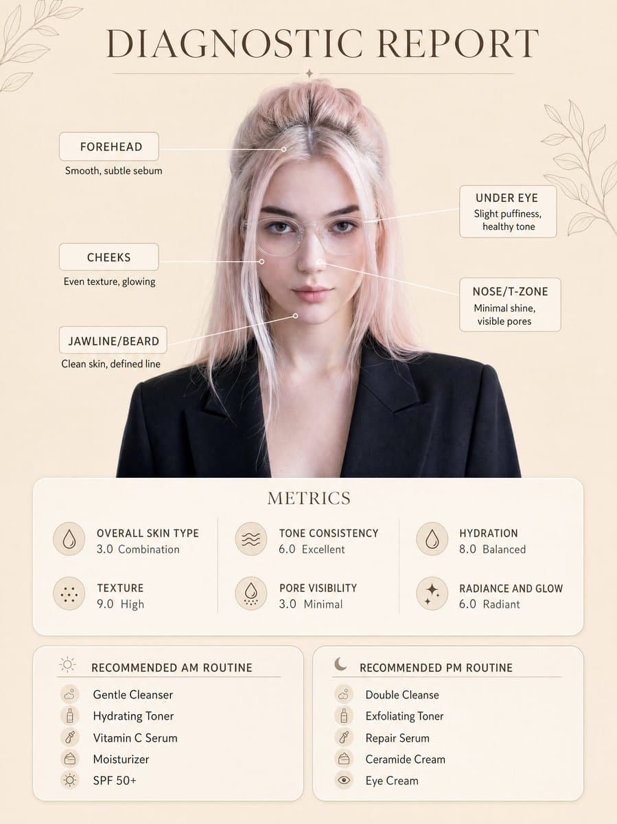 Skincare Diagnostic Report Poster — Minimalist Infographic Prompt