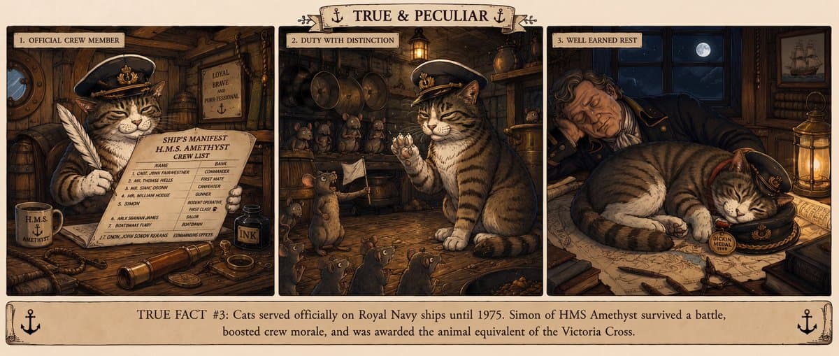 Royal Navy Ship Cat Vintage Triptych Poster — Sora 2 Prompt