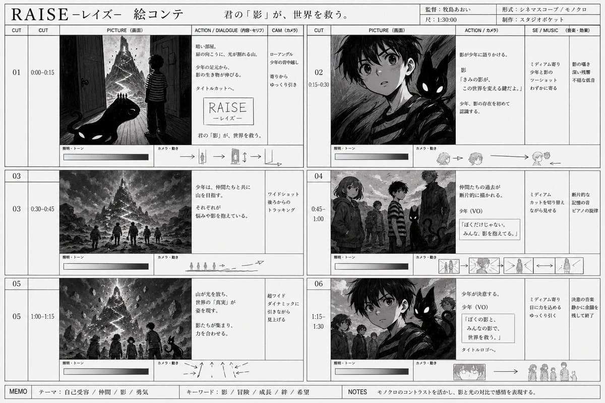 Monochrome Fantasy Film Storyboard — Japanese Pre-Production