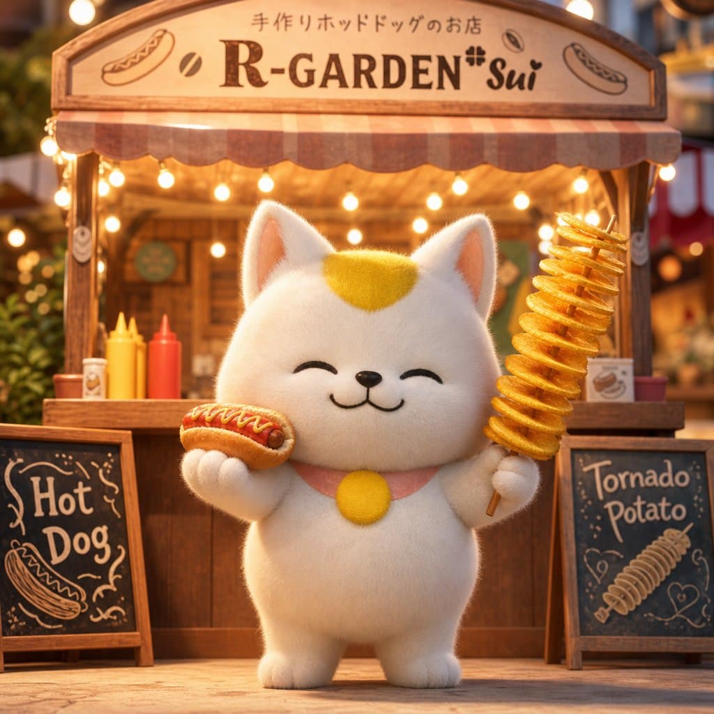 3D Cat Mascot Marche Stall — Cozy Food Promo Prompt