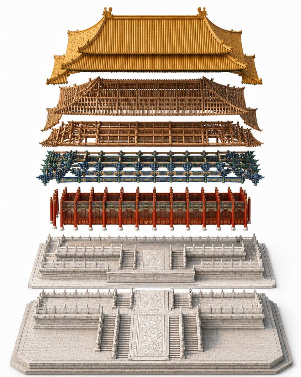 Exploded Imperial Chinese Palace Hall — Sora 2 Prompt
