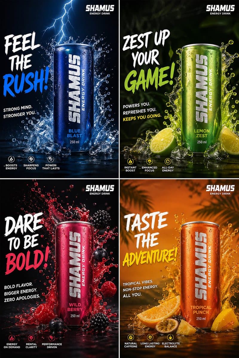 Energy Drink Instagram Creatives — Vibrant Social Media Posters