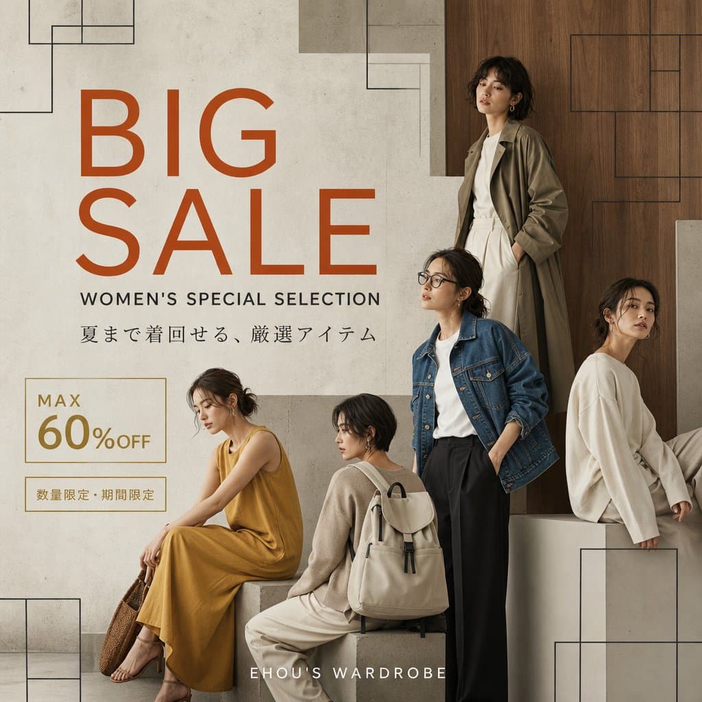Elegant Square Fashion Sale Poster — 5 Models Editorial Layout
