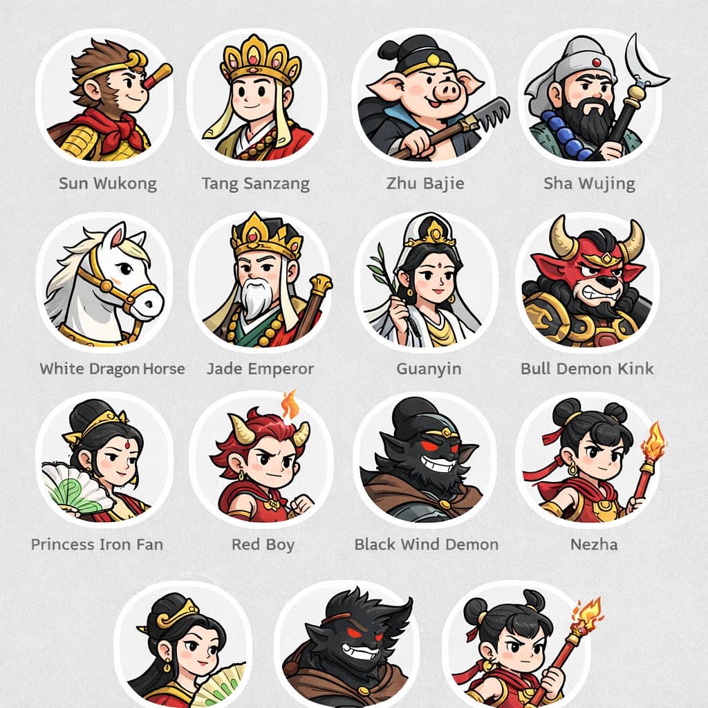 Journey to the West Character Avatar Grid — Sora 2 Prompt