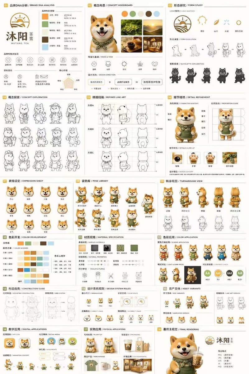 3D Mascot Brand Guide — 18-Panel Design Document