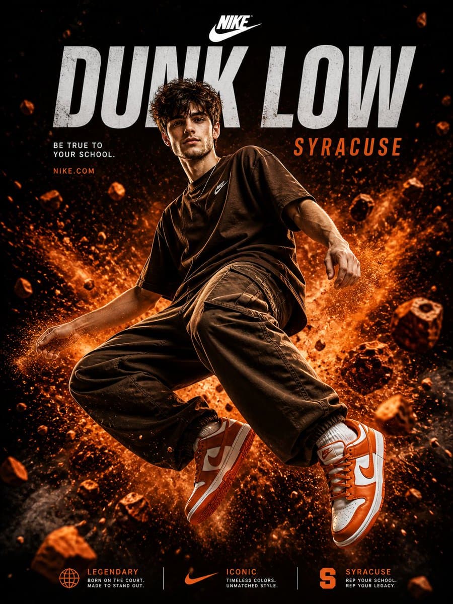 Nike Dunk Low Syracuse Cinematic Ad Prompt — Sora 2