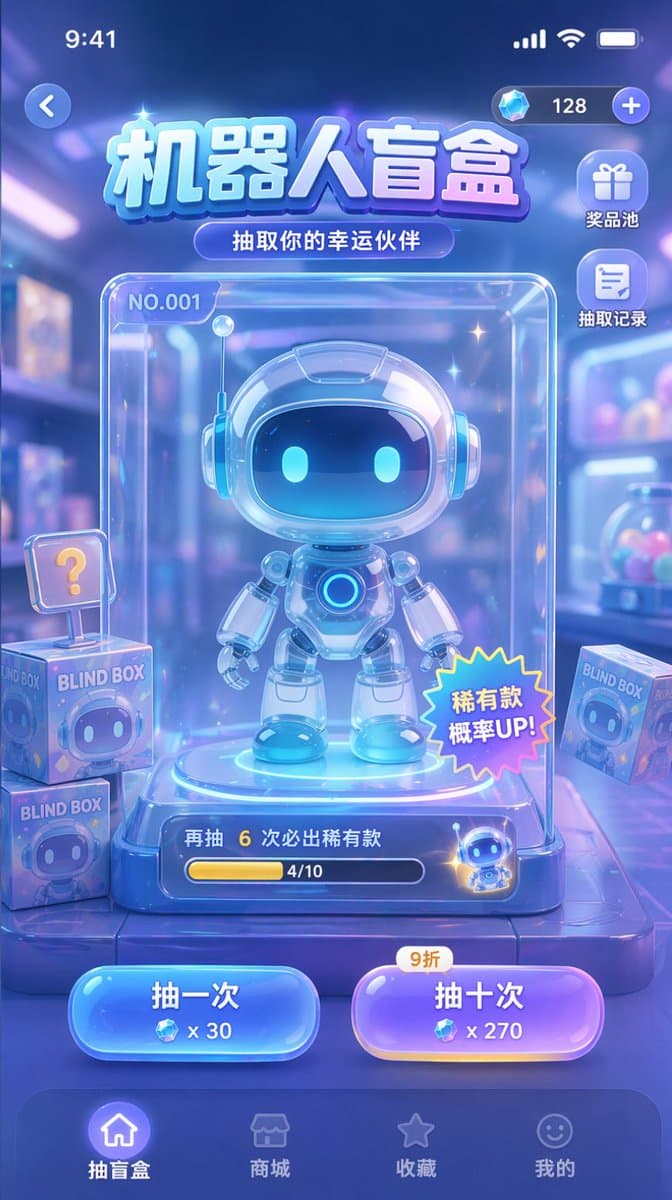 Cute Sci-Fi Gacha Game UI Mockup Prompt