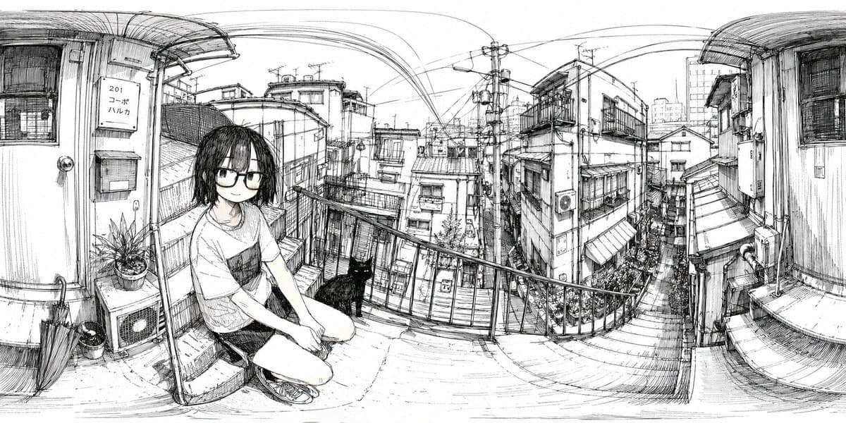 360° Ink Panorama — Tokyo Backstreet Scene