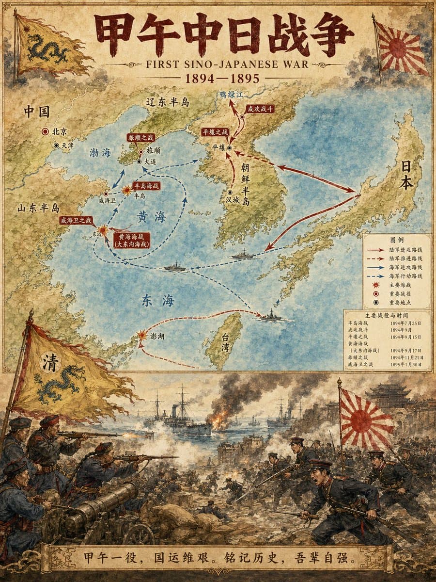 Mapa de Eventos Históricos y Escena en Acuarela — Prompt par