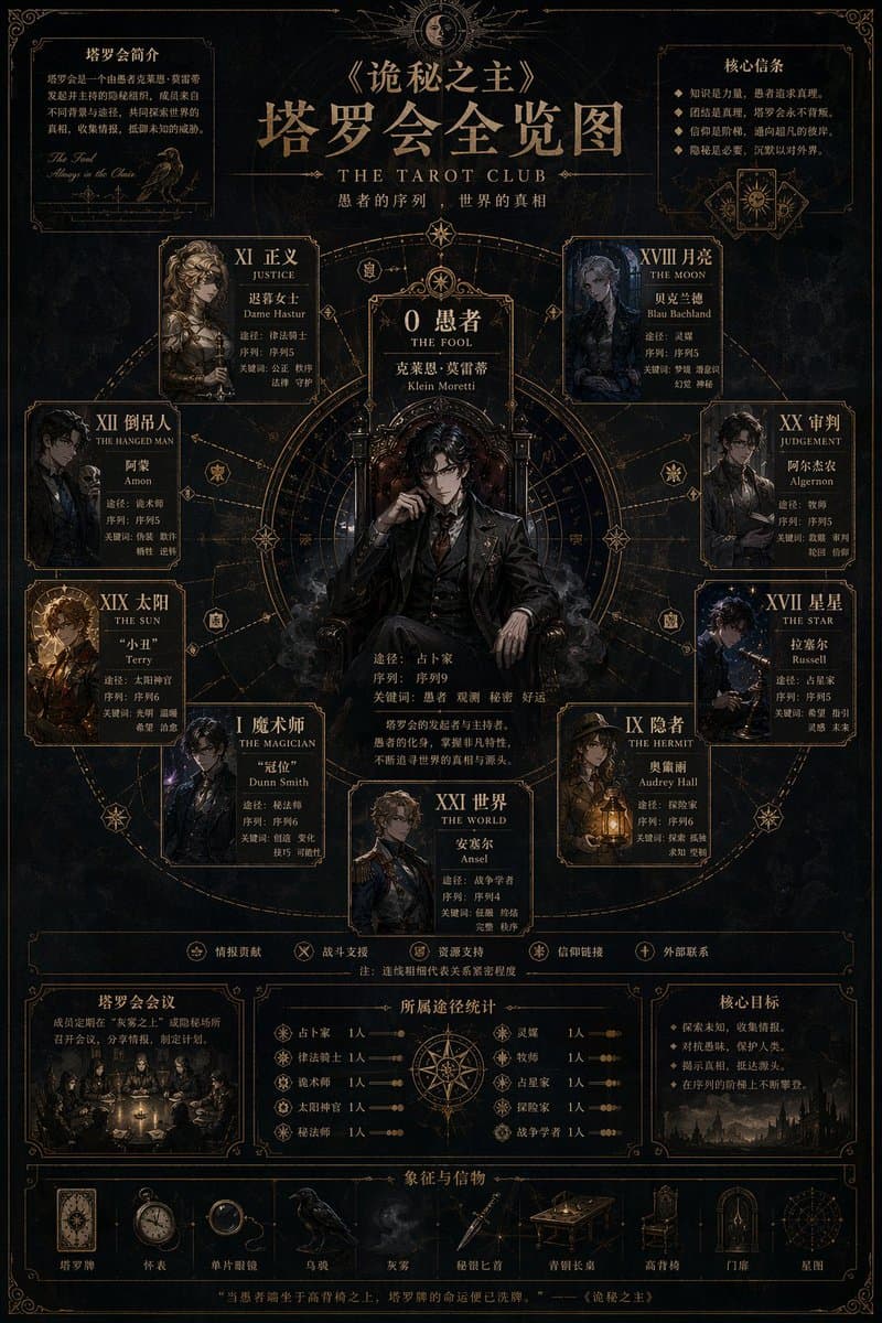Gothic Steampunk Tarot Club Infographic — Sora 2 Prompt