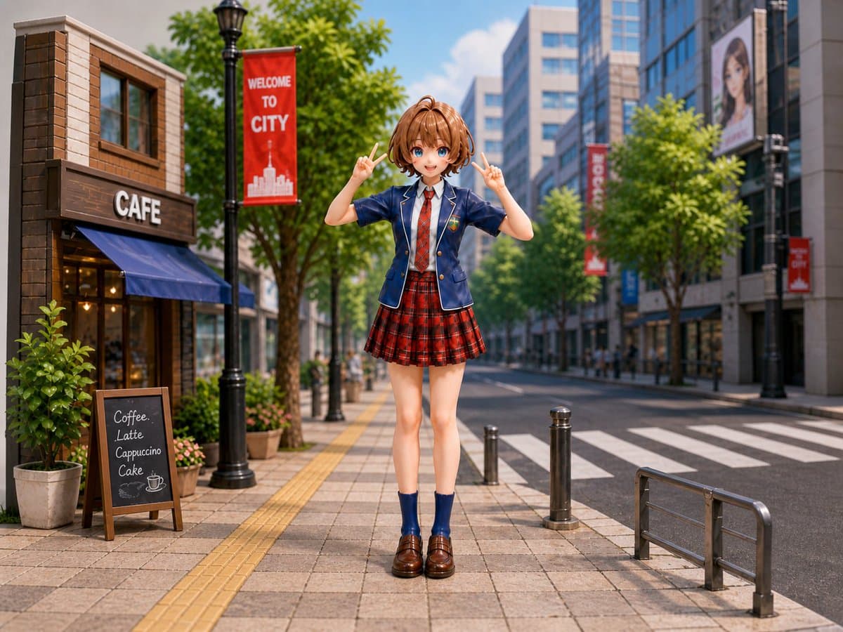 Anime Schoolgirl Diorama Prompt — Miniature City Scene