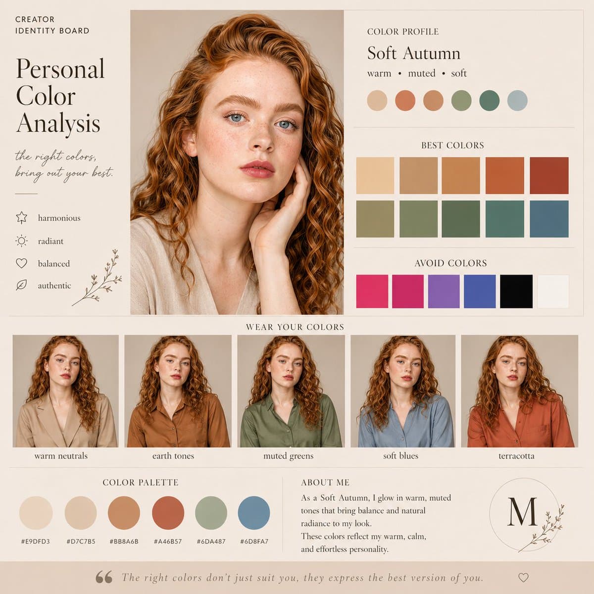 Soft Autumn Personal Color Analysis — Square Editorial Prompt