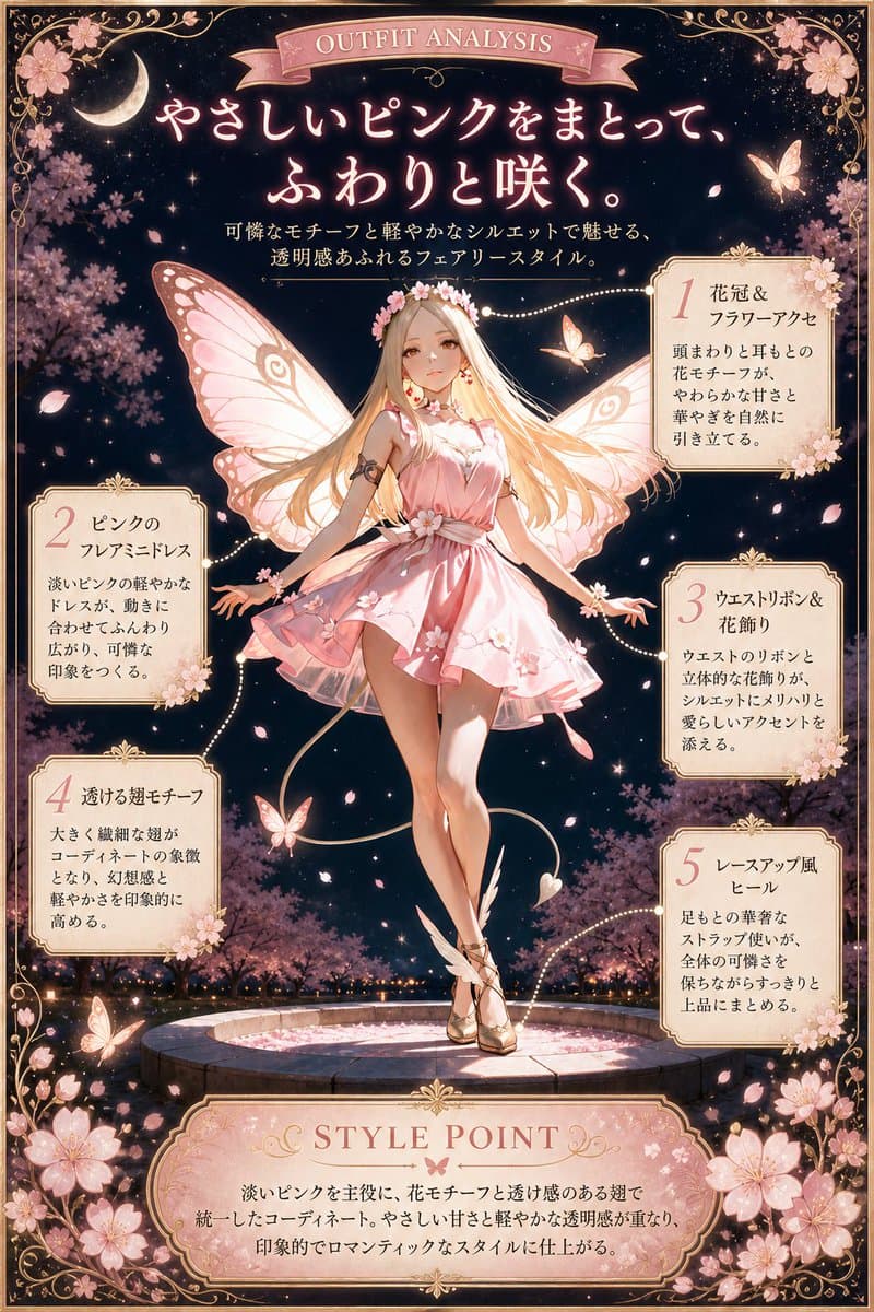 Pink Fairy Outfit Analysis Poster — Anime Fantasy Prompt