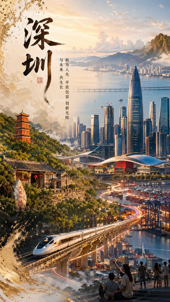 Shenzhen Cityscape Poster — Heritage Meets Futuristic Skyline