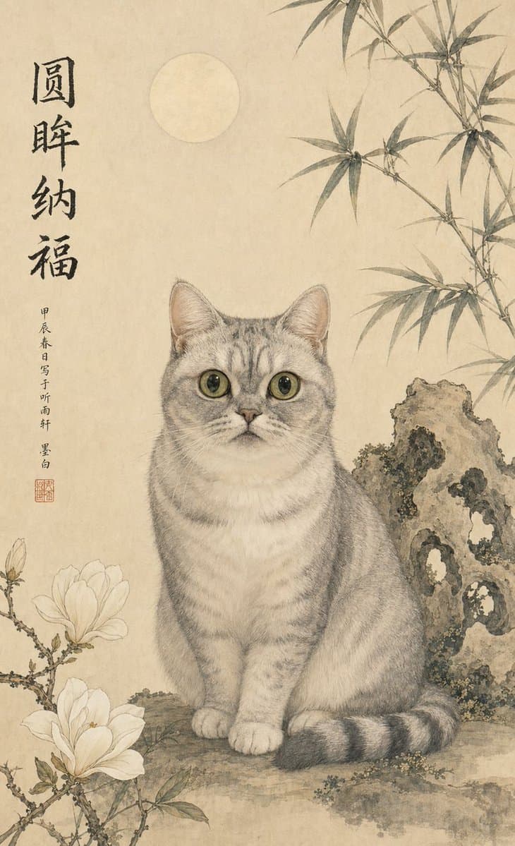 Ritratto di Gatto a Inchiostro Cinese Classico — Prompt per