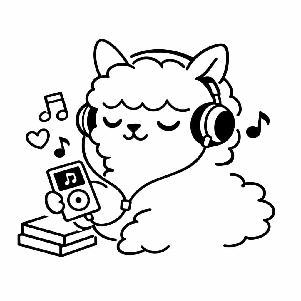 Cute Animal with Headphones — Minimalist Line Art Prompt