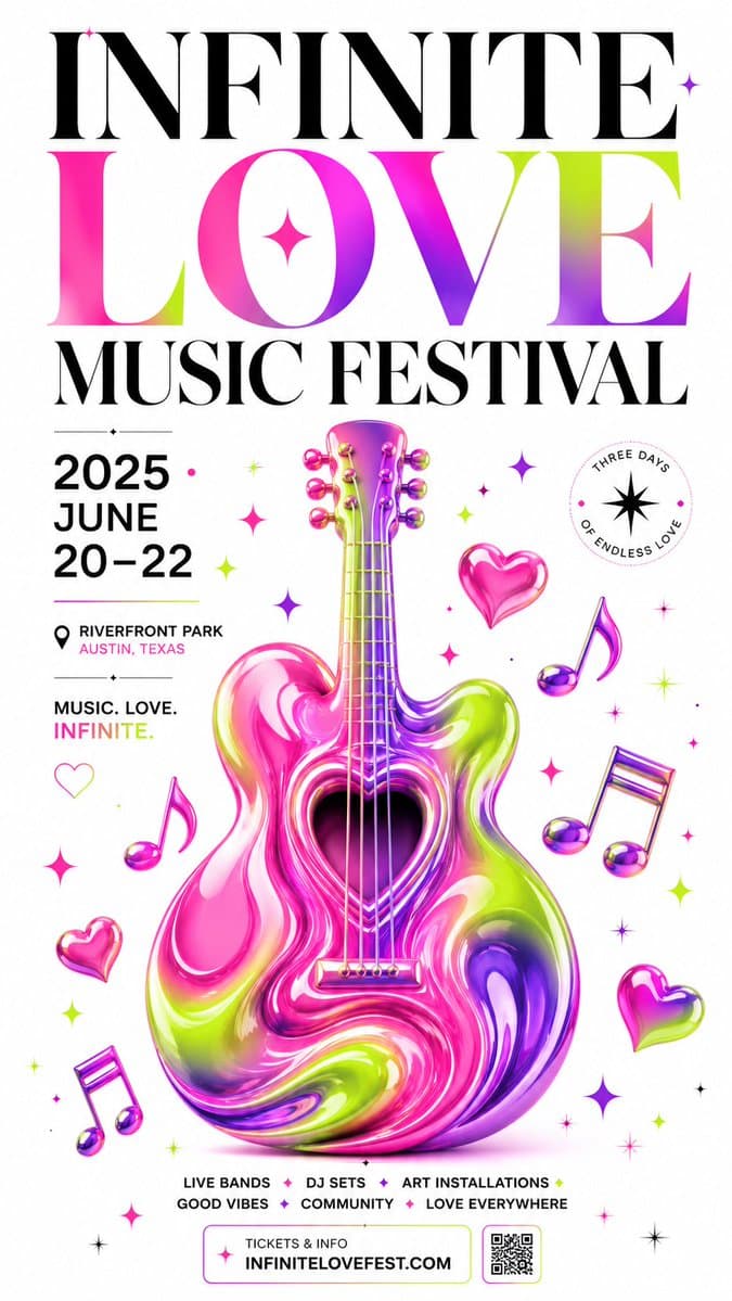 Gradient Music Festival Poster — 3D Guitar Sora 2 Prompt