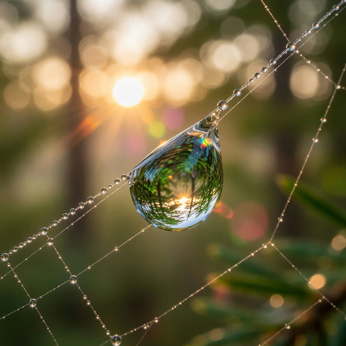 Macro Dewdrop on Spiderweb — Sora 2 Prompt