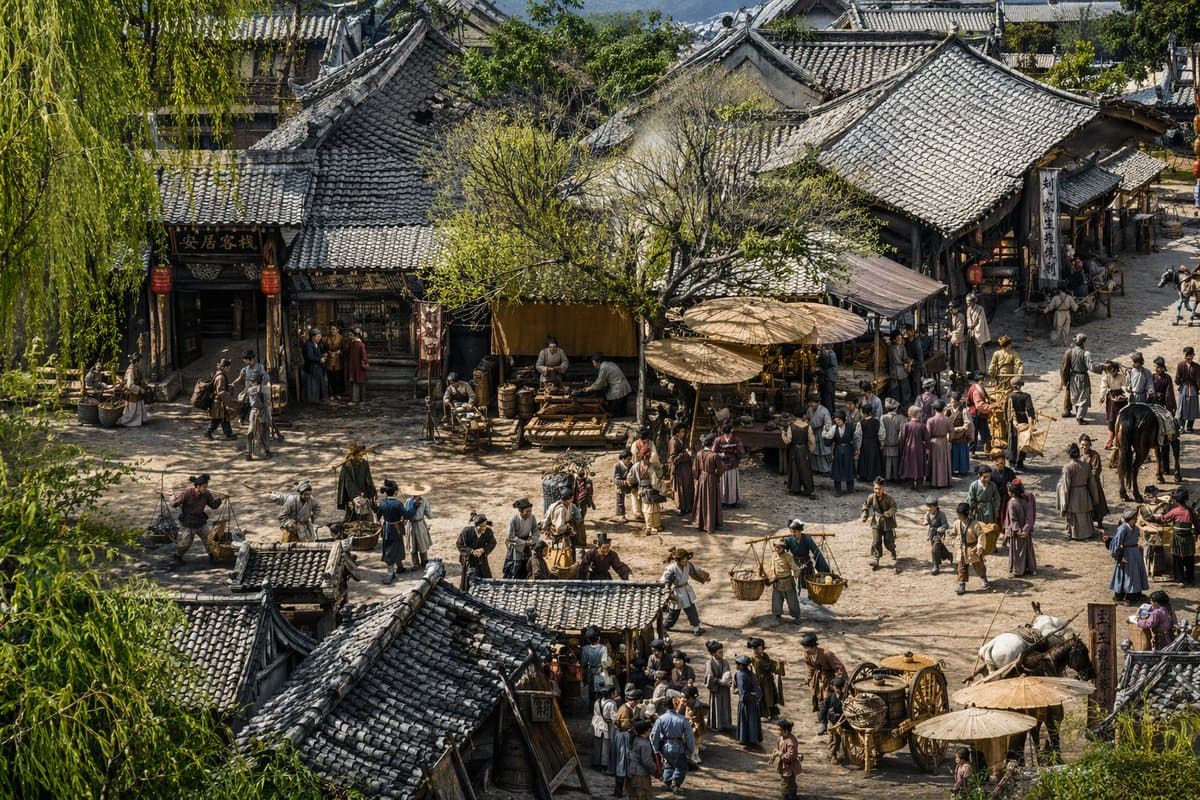 Ancient Chinese Street Scene — Sora 2 Prompt